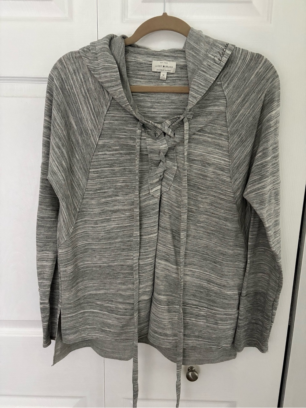 Lucky Brand Heather Gray Lace-Up Hooded Pullover